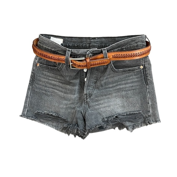 Levi 501 original short faded black grey wonen short size 27 denim cut off - Picture 3 of 8